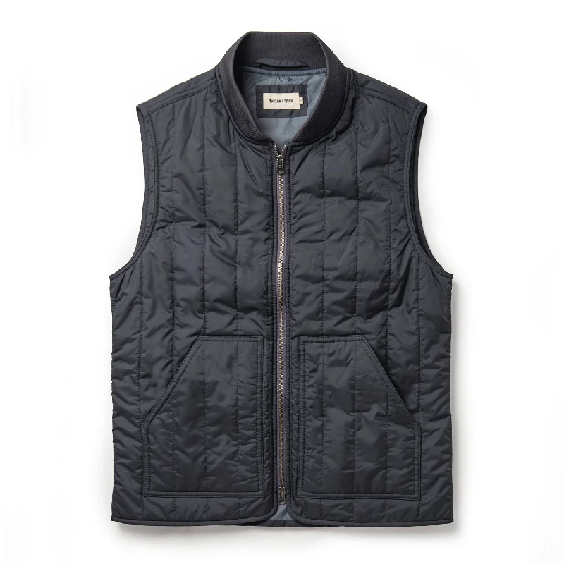 Leather men vest with studded details for a biker look The Able Vest in Quilted Charcoal