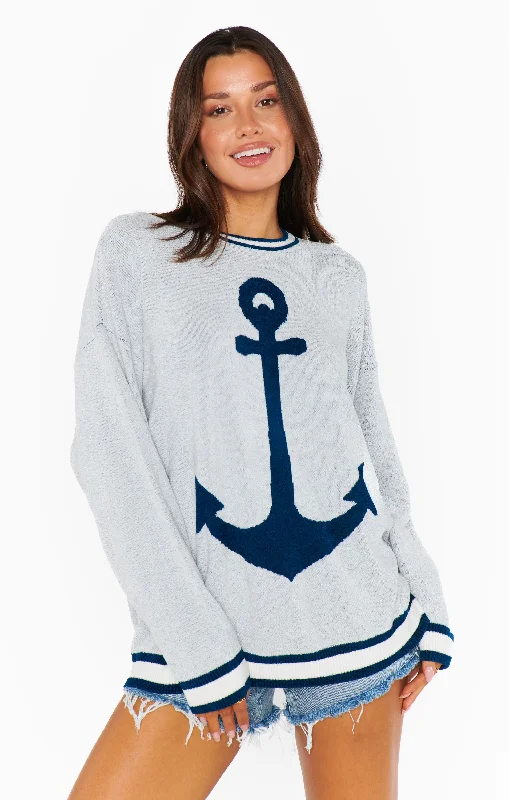 Men's Shearling - Lined Pullover in Tan for a Rugged and Warm Winter Ensemble Adventure Sweater ~ Anchor Graphic Knit