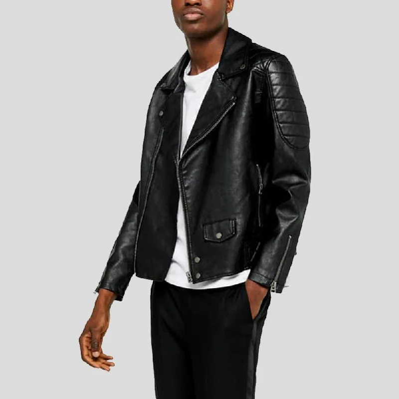 Men leather vests with a zip - front for easy layering and a cool biker - inspired style Alpha Black Biker Quilted Leather Jacket