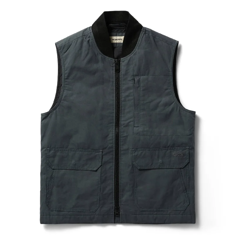 Plus - size men vest with an extended length for a comfortable fit The Anchorage Vest in Charcoal Dry Wax