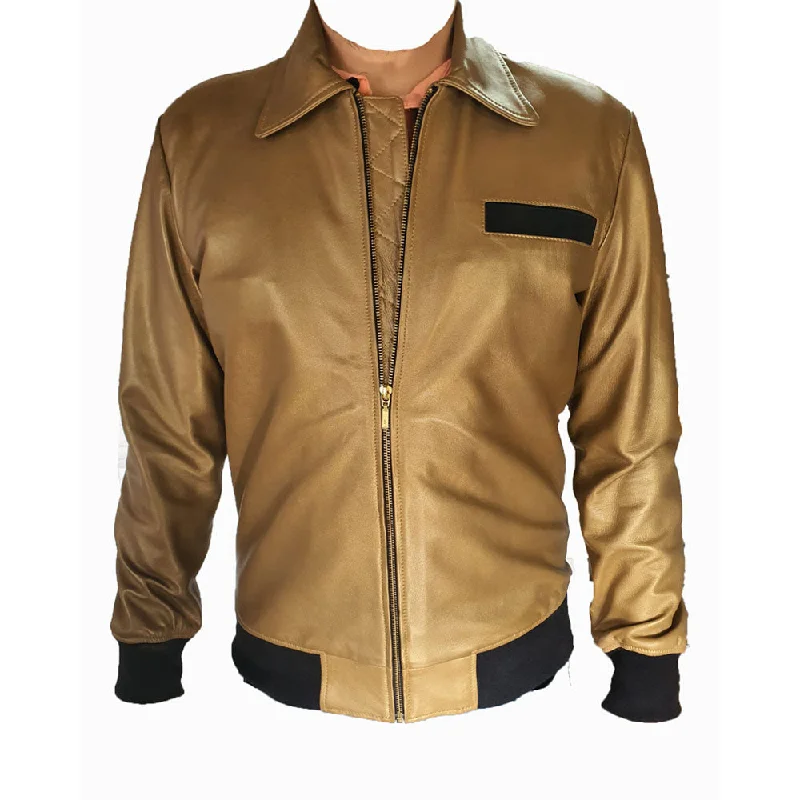 Men leather blouson jackets with a drawstring hem for a customizable fit Andrew Golden Bomber jacket