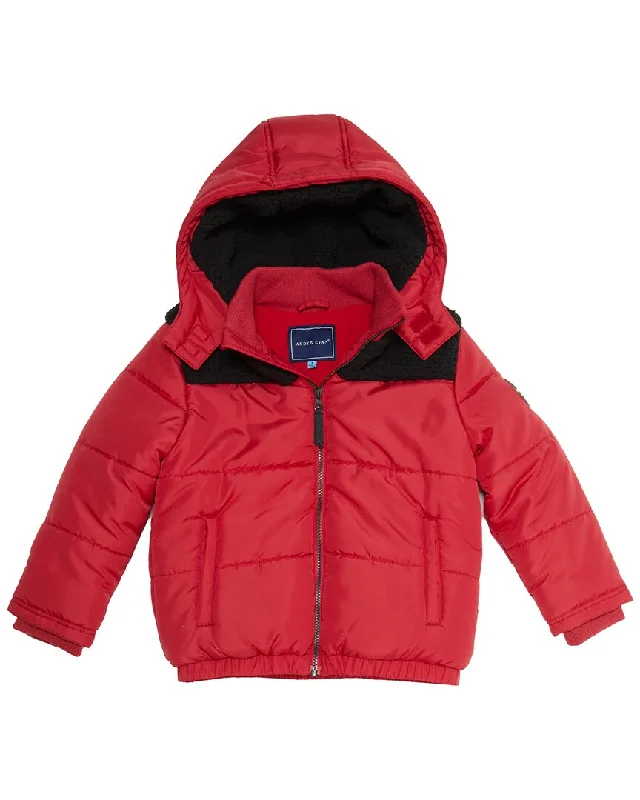 Men down jackets with a reflective strip for increased visibility in low - light Andy & Evan Puffer Jacket
