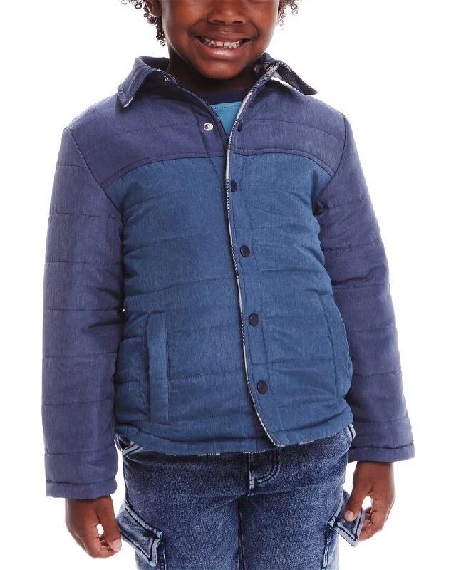 Men down jackets with an adjustable hem to seal out the cold air Andy & Evan Reversible Flannel Puffer Jacket