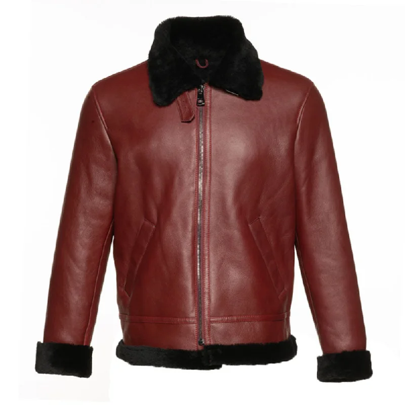 Men leather driving jackets with a suede interior for a luxurious and comfortable touch Aurelius Burgundy B3 bomber shearling jacket