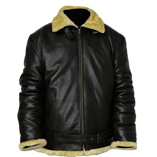Men leather anoraks with a hooded design for protection against wind and rain Aviator Men’s Black Leather Jacket