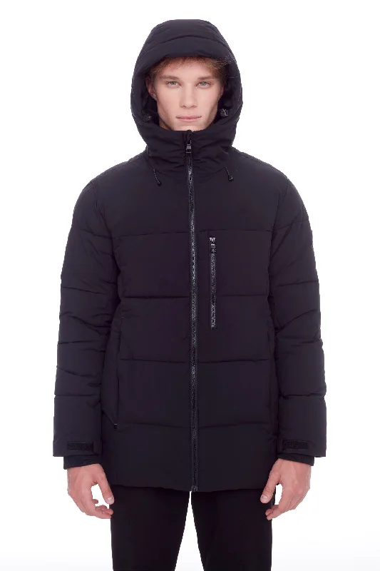 Men down jackets with a high - collar design for enhanced neck protection BANFF | MEN'S VEGAN DOWN (RECYCLED) MID-WEIGHT QUILTED PUFFER JACKET