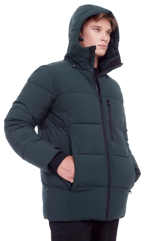 Men down jackets with a trendy color - block design for a fashion - forward look BANFF | MEN'S VEGAN DOWN (RECYCLED) MID-WEIGHT QUILTED PUFFER JACKET