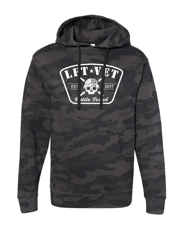 Men's Fuzzy Mohair - Blend Pullover in Light Pink for a Soft and Stylish Look Battle Tested Hoodie- Black Camo