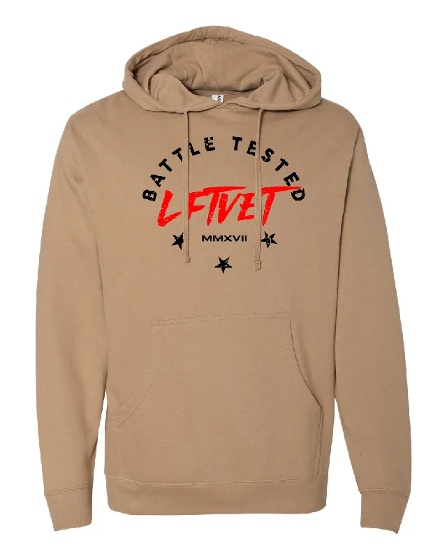 Men's Fleece - Lined Pullover in Brown for Outdoor Activities in Winter Battle Tested LFTVET Hoodie- Sandstone