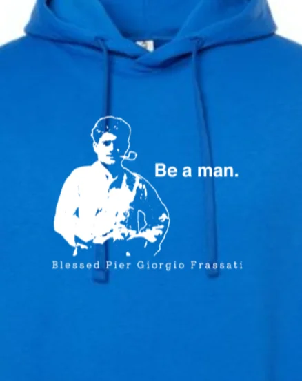 Organic cotton men hoodie for a sustainable and soft feel Be a Man  - Bl. Pier Giorgio Frassati Hoodie Sweatshirt