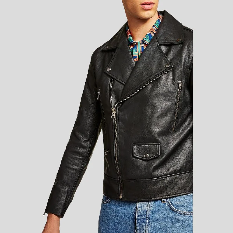 Men leather blazers with a modern fit for a stylish office - to - evening option Bek Black Motorcycle Leather Jacket