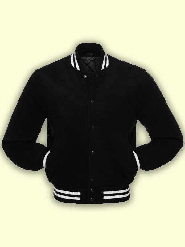 Men leather sport coats with a stretch - fabric panel for enhanced mobility Black Fleece Varsity Jacket