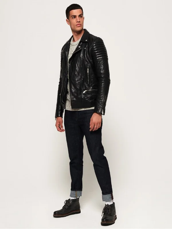 Men leather trench coats with a double - breasted design for a classic and sophisticated look Black Leather Jacket