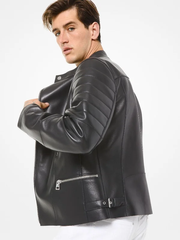 Men leather vests with a zip - front for easy layering and a cool biker - inspired style Black Leather Jacket