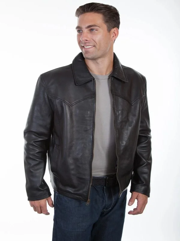 Men leather blazers with a modern fit for a stylish office - to - evening option Black Leather Jacket