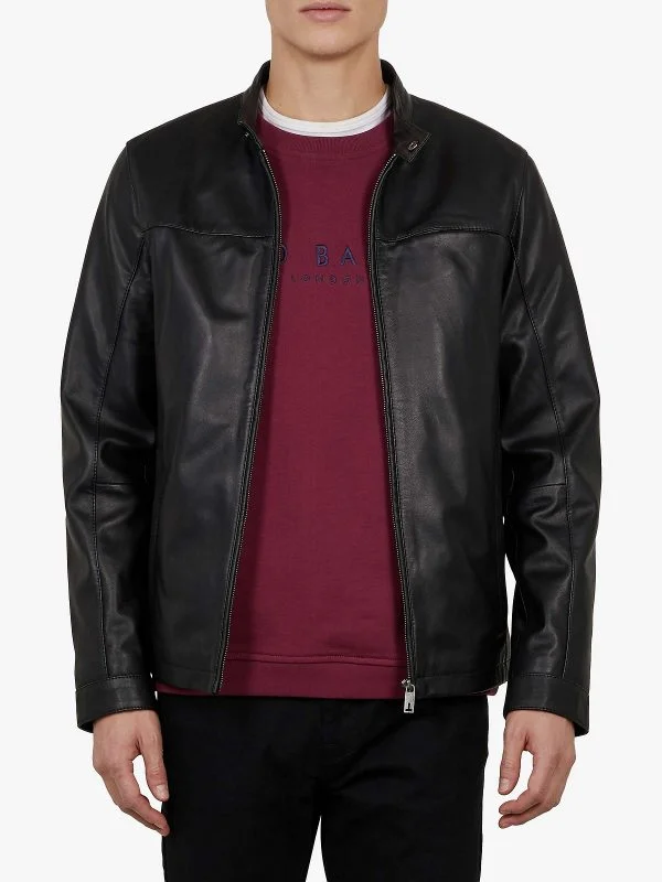 Men leather blouson jackets with a drawstring hem for a customizable fit Black Leather Jacket