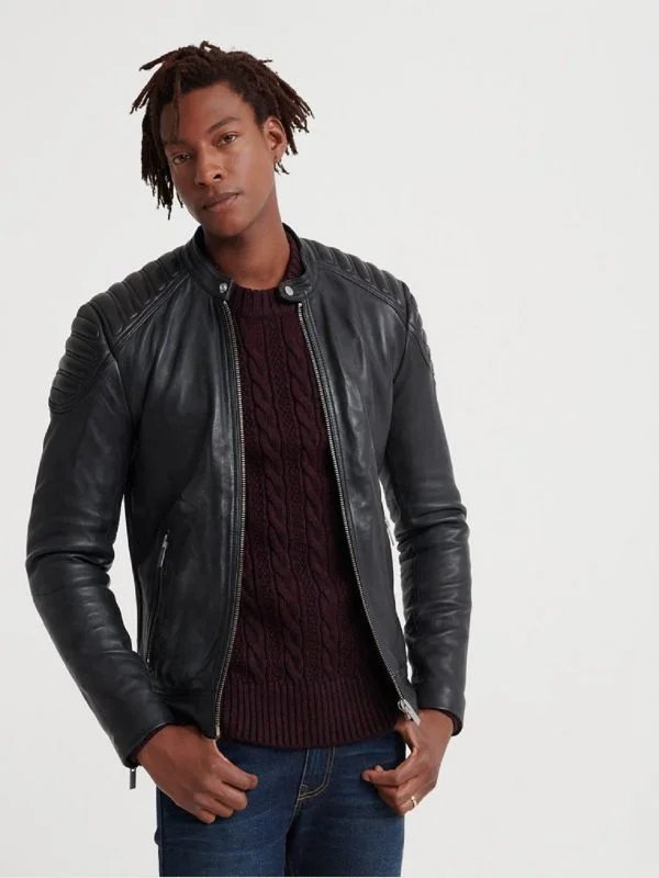 Men leather parkas with a removable fur - trimmed hood for a versatile and stylish look Black Leather Jacket