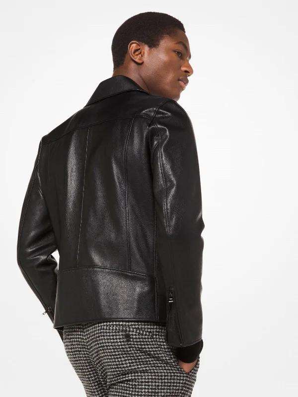 Men leather moto jackets with multiple zipper pockets for added storage and an edgy appearance Black Leather Jacket