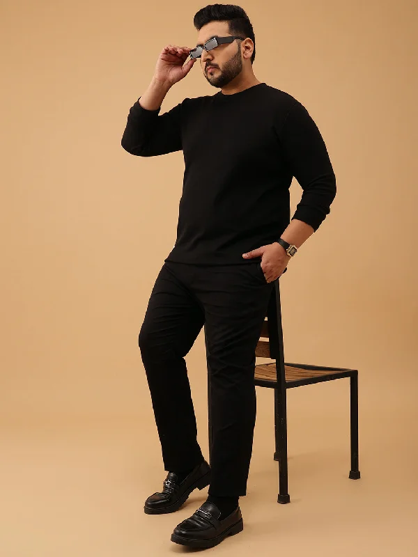 Solid - color men sweatshirt in classic navy blue Black Premium Structured Sweatshirt