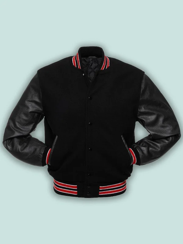Men leather hunting jackets with a camouflage - printed leather for outdoor pursuits Black Wool Varsity Jacket