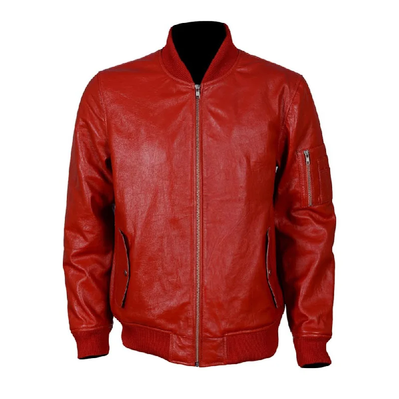 Men leather windbreakers with a lightweight leather construction for a breezy feel Brooks Red MA1 Bomber Jacket