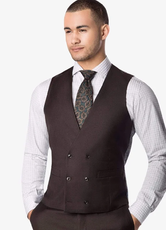 Leather men vest with studded details for a biker look Brown Double Breasted Waistcoat
