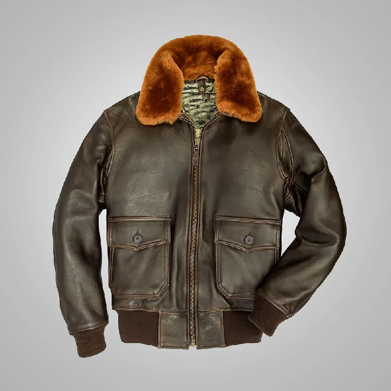 Men leather driving jackets with a suede interior for a luxurious and comfortable touch Brown Men  Lambskin G-1 Flight Leather Jacket