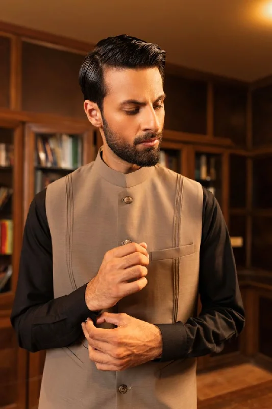 Performance - driven men vest with moisture - wicking properties for workouts Brown Wool Waistcoat  (W.C 0014)