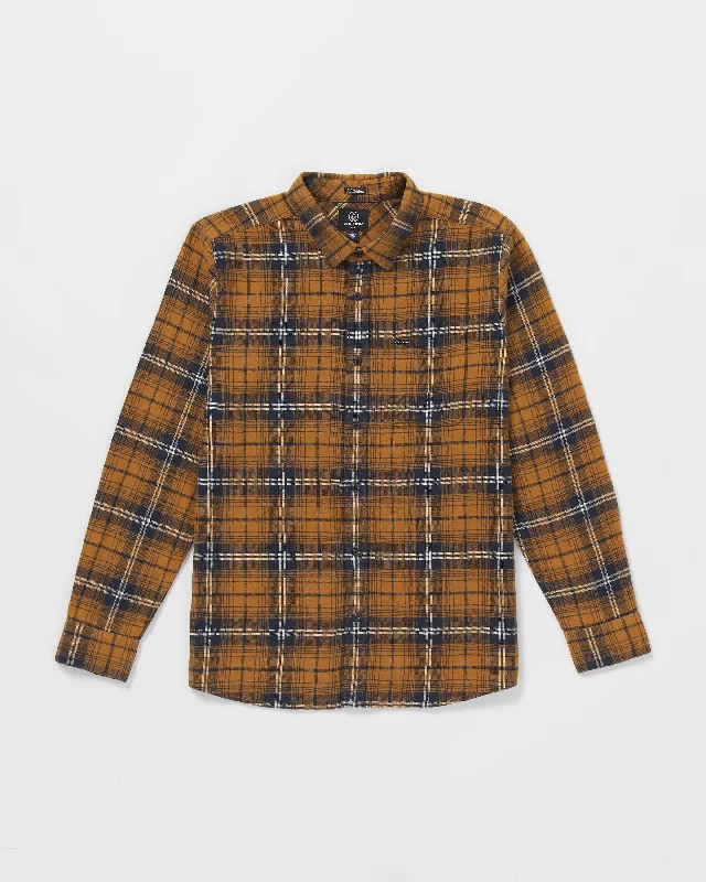 Luxury men hoodie made from cashmere - blend material Caden Plaid Long Sleeve Shirt - Chestnut Brown