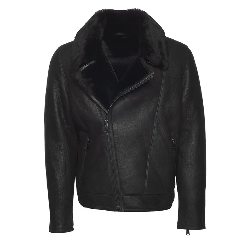 Men leather vests with a zip - front for easy layering and a cool biker - inspired style Carters Black Biker Shearling Jacket