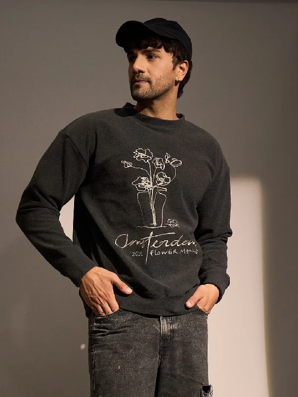 Graphic print men sweatshirt with cool designs Charcoal Fleece Embroidered Sweatshirt