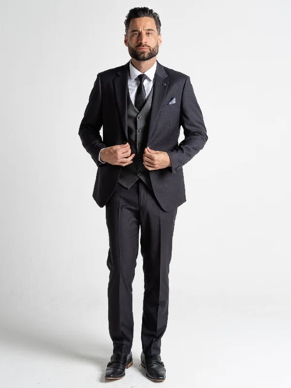 Men Blazers for Weddings as Groom's Attire​ CHARLIE BLACK BLAZER WITH GREY WAISTCOAT