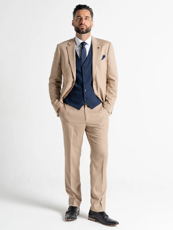 Men Blazers for Weddings as Groomsmen's Attire​ CHARLIE CREAM BLAZER WITH NAVY WAISTCOAT