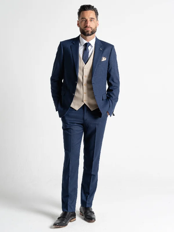 Men Blazers for Concerts in Rock - Inspired Styles​ CHARLIE NAVY BLAZER WITH CREAM WAISTCOAT