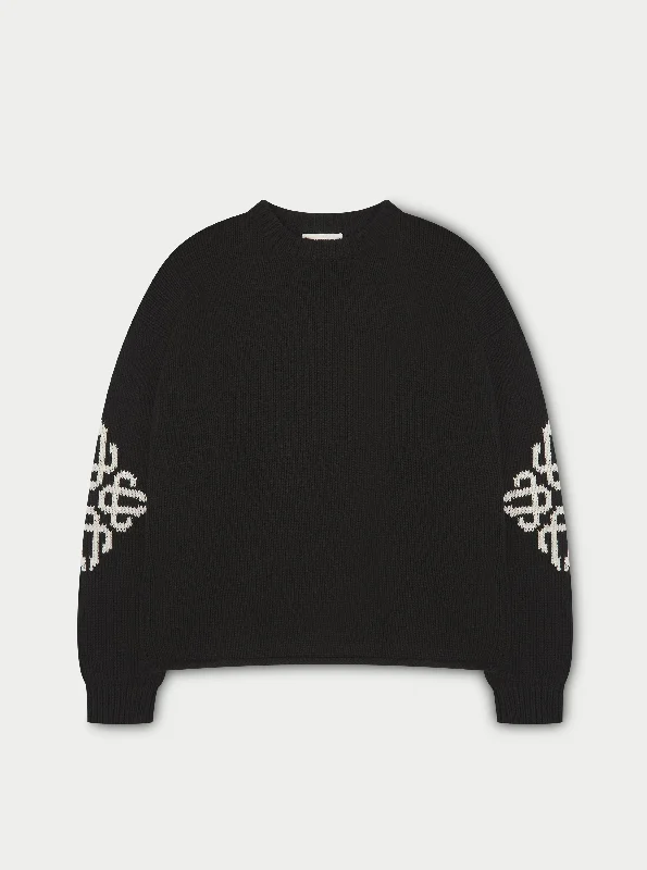 Moisture - wicking men sweatshirt for workouts CHUNKY KNIT EMBLEM JUMPER - BLACK