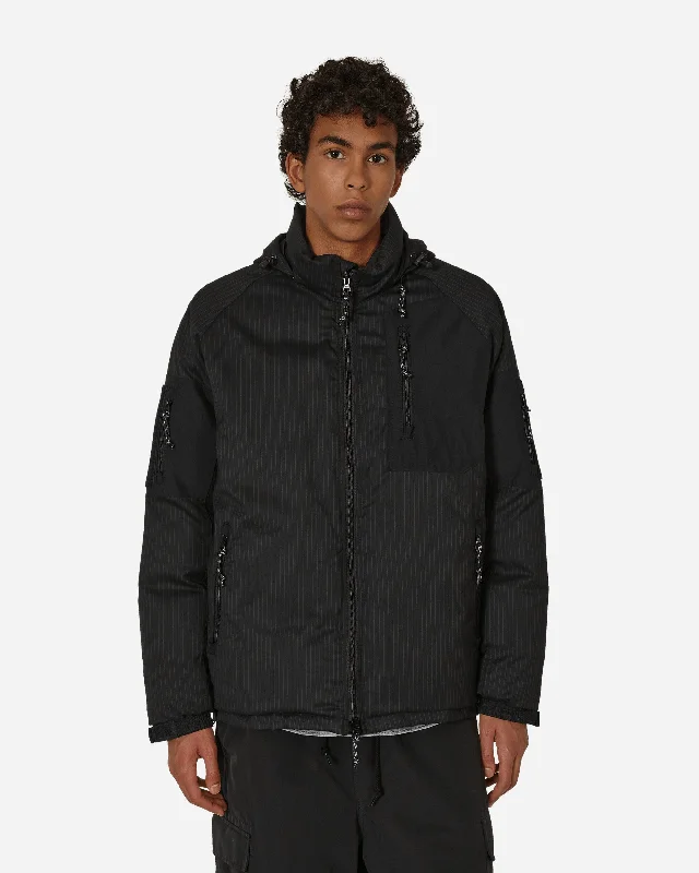 Men down jackets with a drawstring hood for a snug fit in windy conditions Pinstripe Down Jacket Black