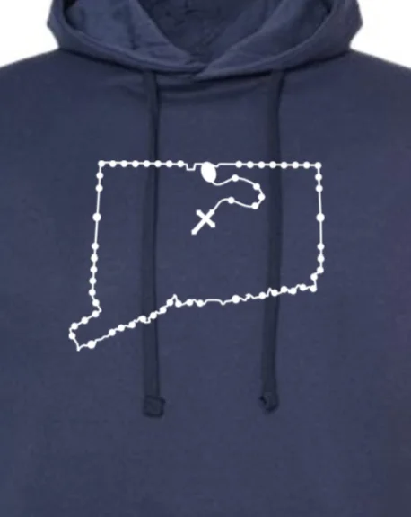 Graphic - printed men hoodie with anime motifs for otaku fans Connecticut Catholic Rosary Hoodie Sweatshirt