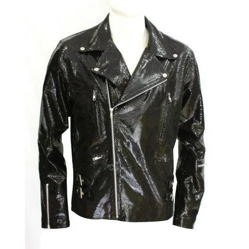 Men leather windbreakers with a lightweight leather construction for a breezy feel Snake print biker style leather jacket