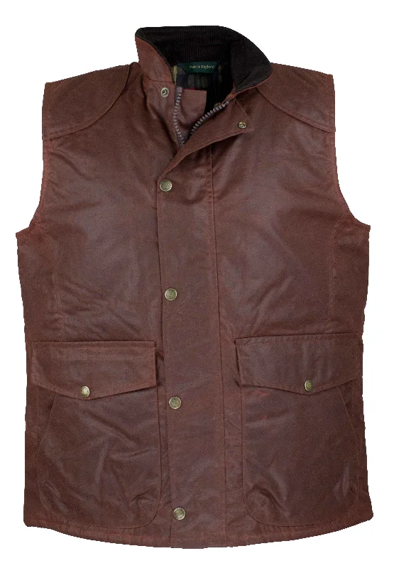 Velvet men waistcoats in rich jewel tones for a luxurious feel W174 - Men's Antique Wax Chelsea Gilet - CHESTNUT