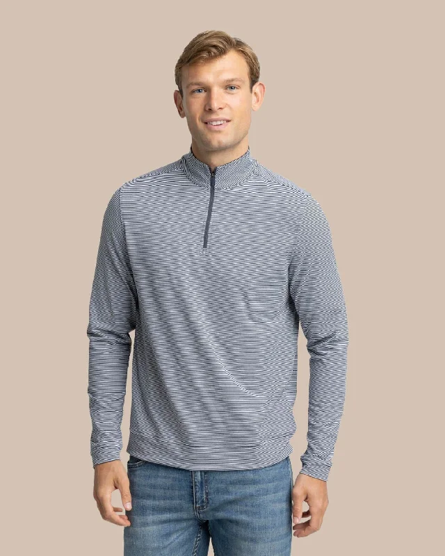 Men's Embroidered Pullover in Red with Floral Details for a Spring - Inspired Style Cruiser Micro-Stripe Heather Quarter Zip