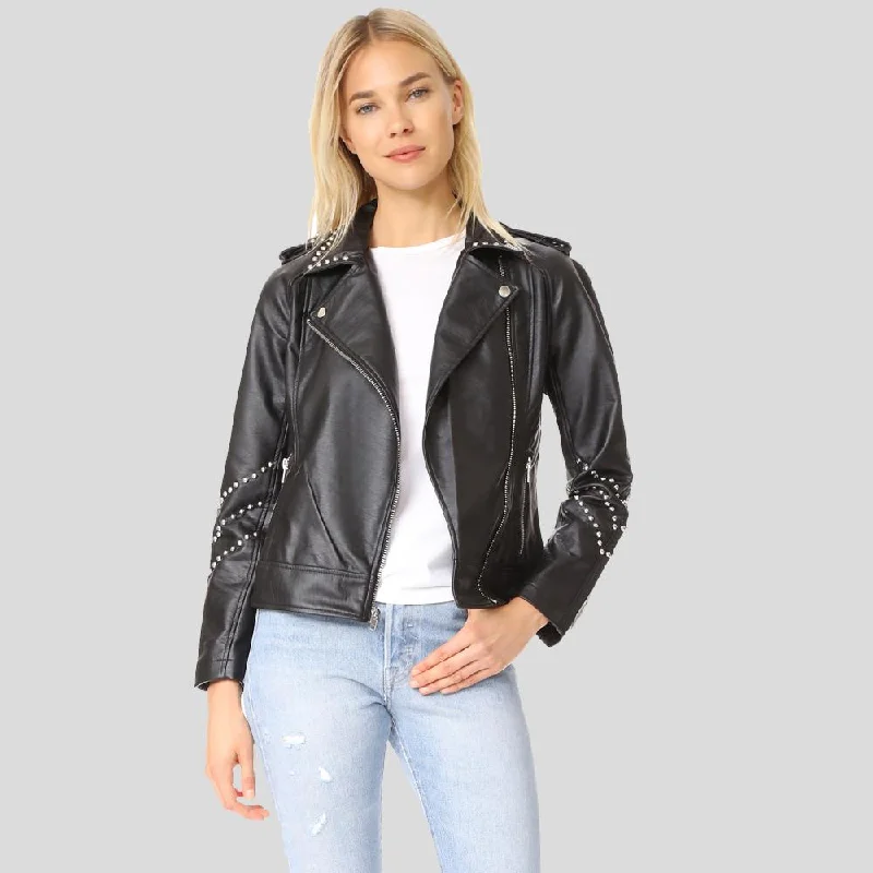 Men leather windbreakers with a lightweight leather construction for a breezy feel Dani Black Studded Leather Jacket