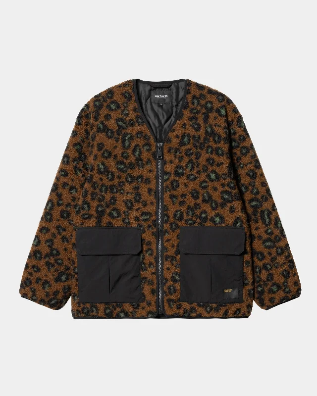 Men fleece zip - up hoodies for outdoor adventures Devin Liner | Tamarind / Black Camo Leopard Jacquard