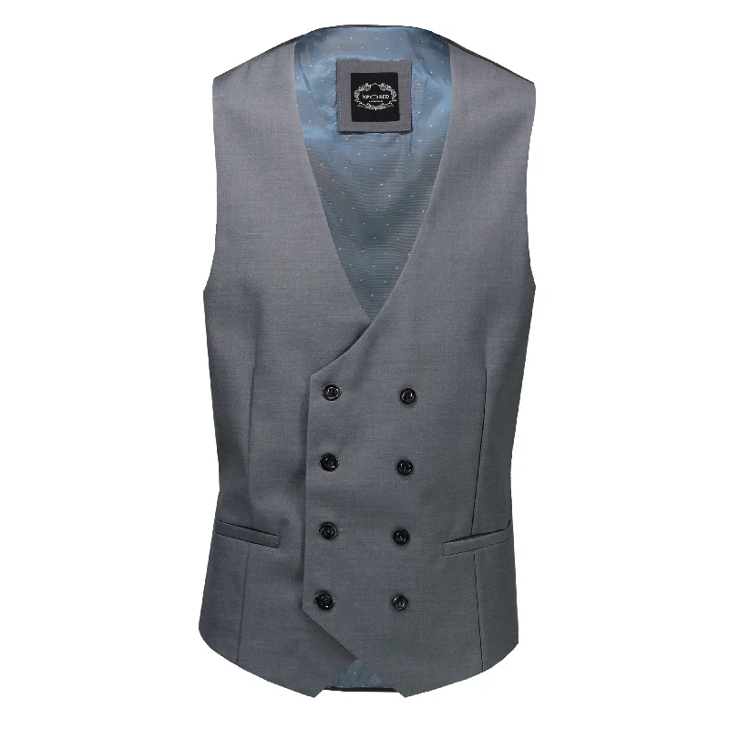 Men waistcoats with a built - in media pocket for tech - savvy users DOUBLE BREASTED LOW CUT WAISTCOAT IN GREY