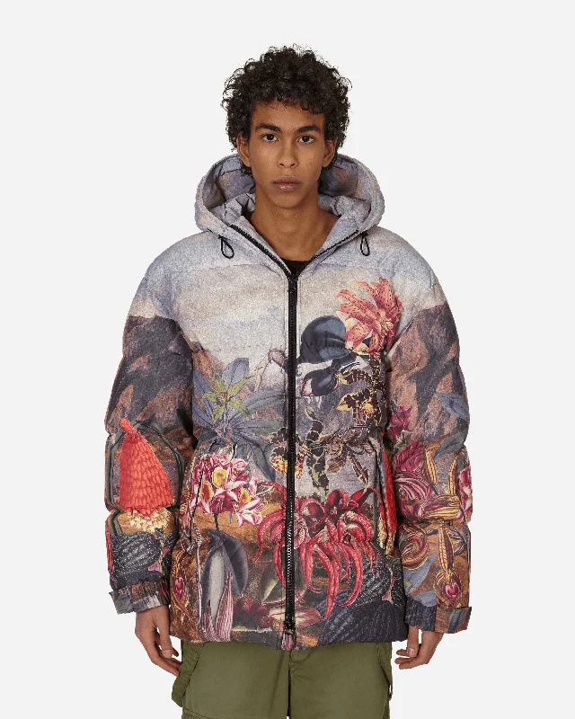 Men down jackets with a recycled down fill for an eco - conscious choice Botanical Landscape Puffer Jacket Multicolor