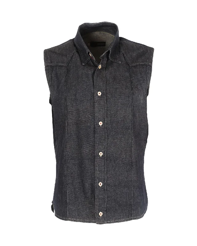 Performance - driven men vest with moisture - wicking properties for workouts Dsquared2 Buttoned Vest in Navy Blue Cotton