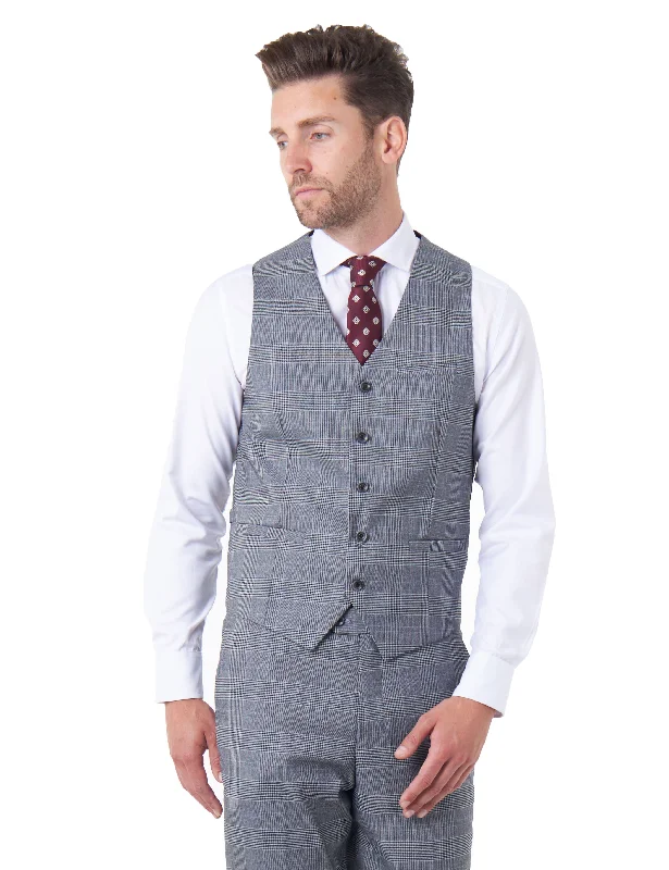 Performance - driven men vest with moisture - wicking properties for workouts EKON - Grey Prince of Wales Check Tailored Fit Waistcoat