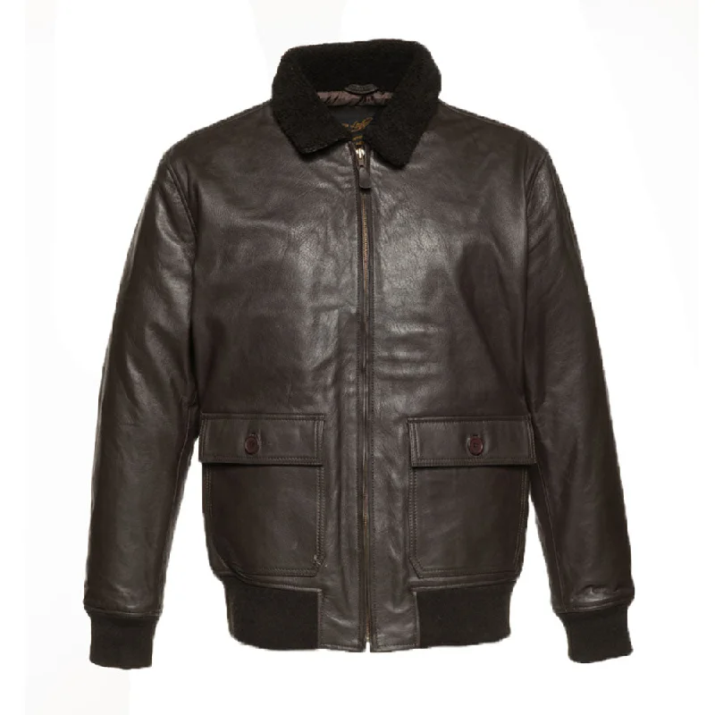 Men leather safari jackets with a breathable cotton - blend exterior for outdoor adventures Havana brown A2 Bomber leather jacket