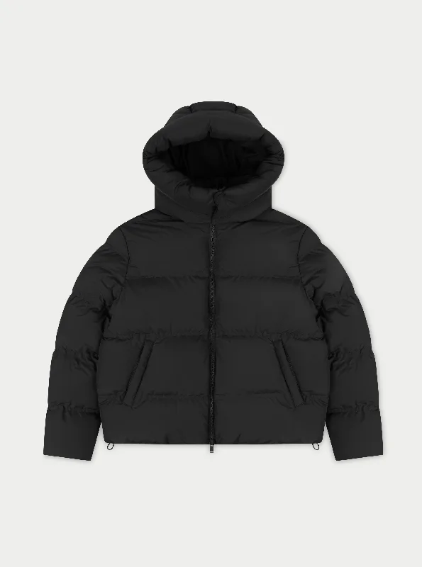 Men down jackets with a quick - drying fabric for active winter sports ESSENTIALS MATTE PUFFER - BLACK