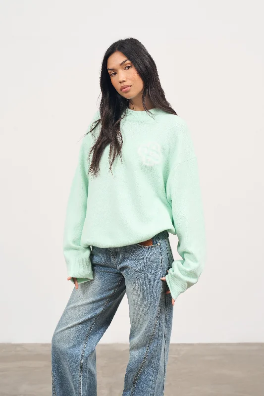 Fleece - lined men sweatshirt for extra warmth in winter FLUFFY EMBLEM KNITTED CREW - MINT