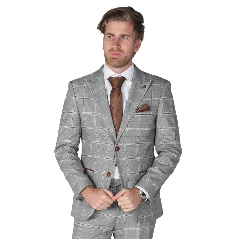 Men Blazers with Wide Lapels for a Vintage Appeal​ Francis - Men's Grey Check Blazer Office Wedding